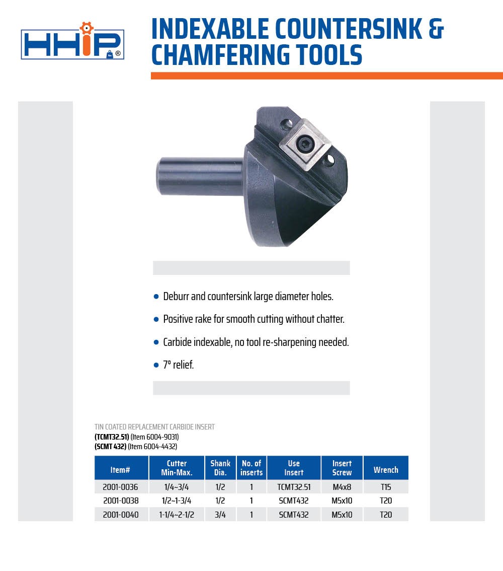 1/4-3/4″ INDEXABLE 82° COUNTERSINK & CHAMFER TOOL (2001-0036)