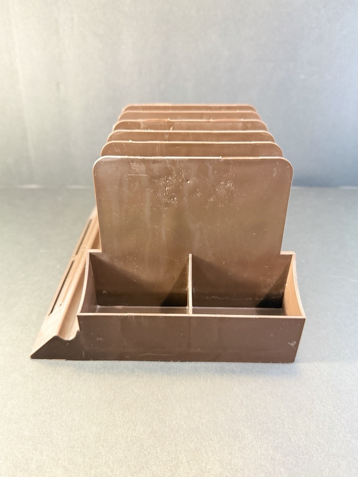 Vintage Action Industries Brown Plastic Desk Organizer Letter File Sorter 1970s