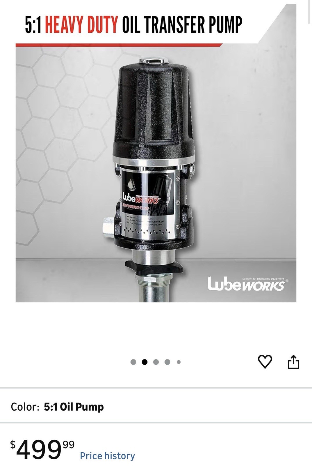 Lubeworks Air-Powered Oil Transfer Drum Pump – 5:1, 10.6GPM, 1/4″ 17130503