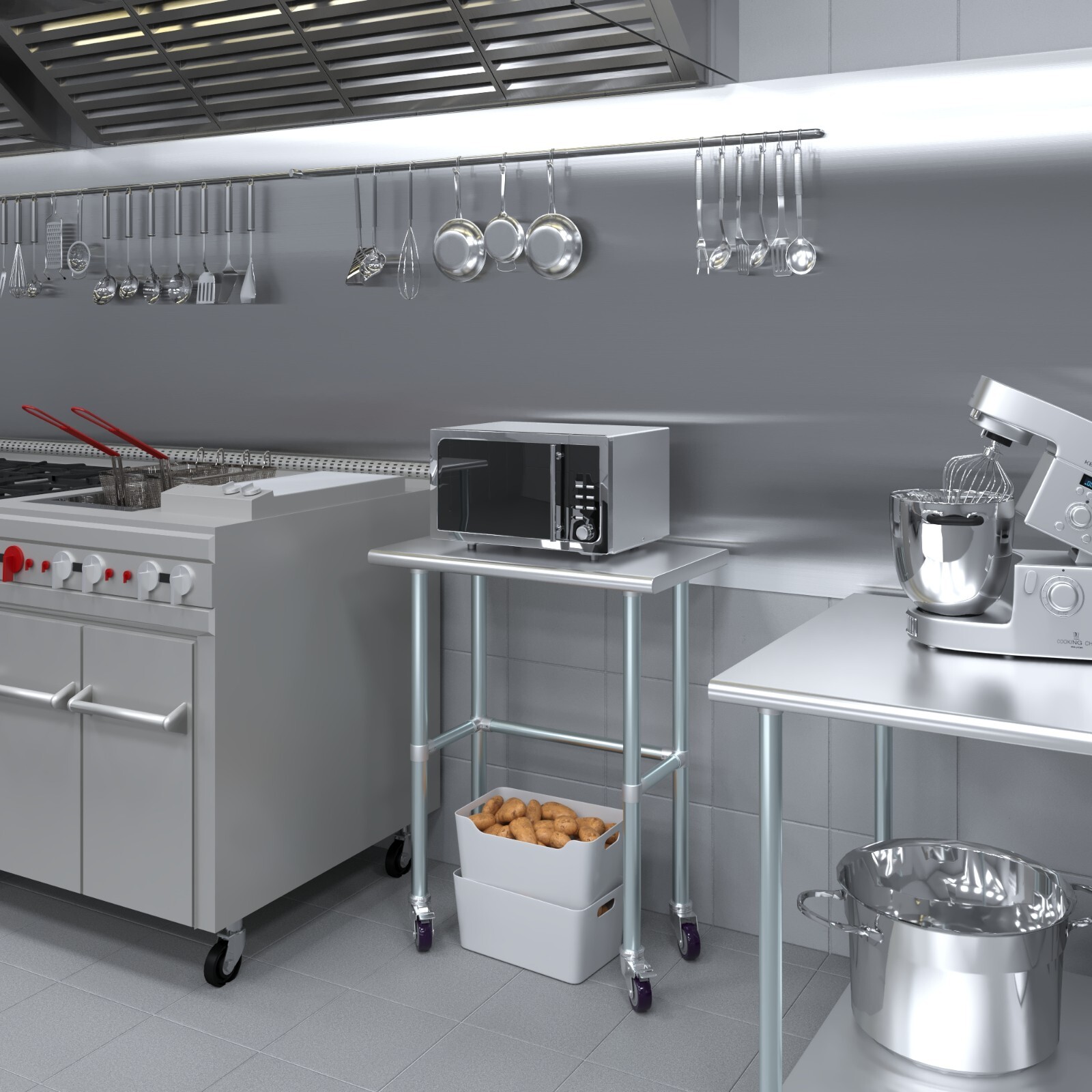 18 in. x 30 in. Stainless Steel Work Table Open Base & Wheels | Utility Station