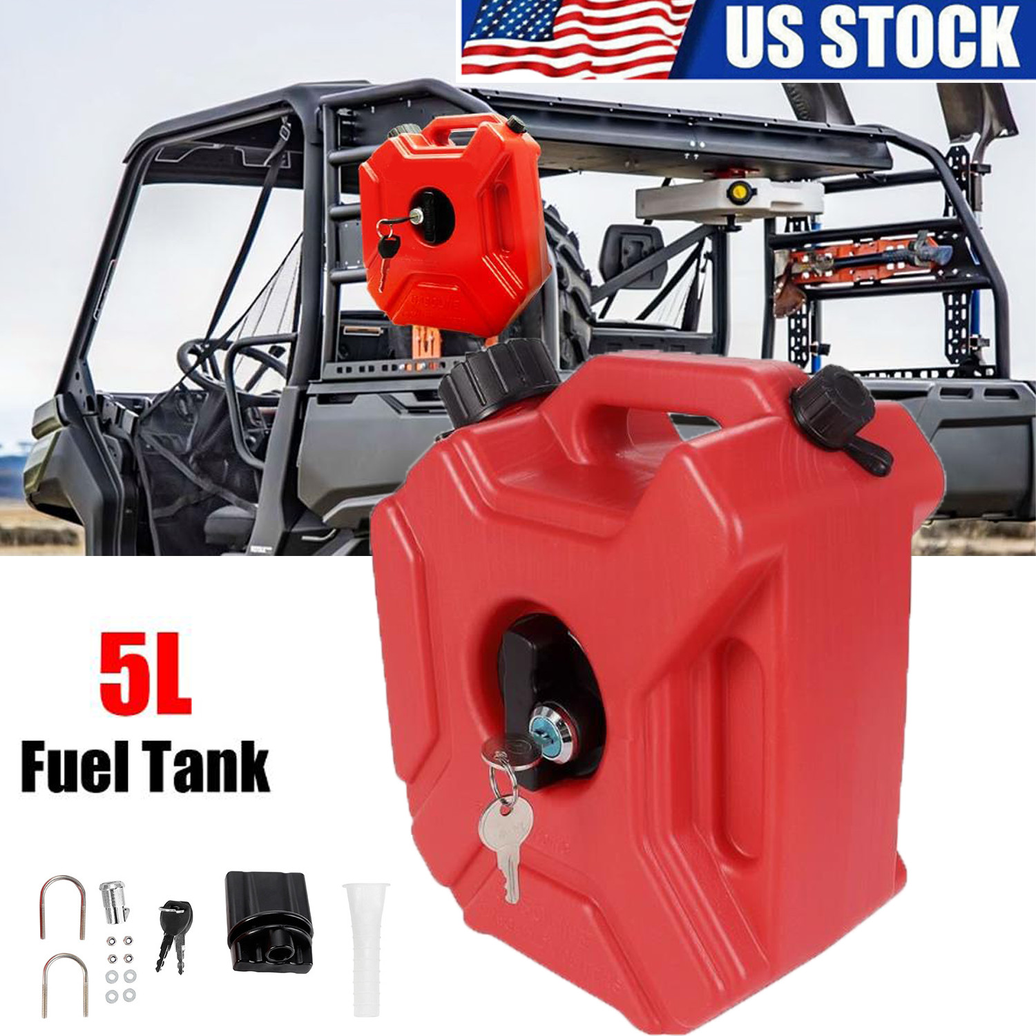 1.3 Gal Portable Gas Fuel Tank Petrol Storage Can For ATV UTV Motorcycle Car 5L
