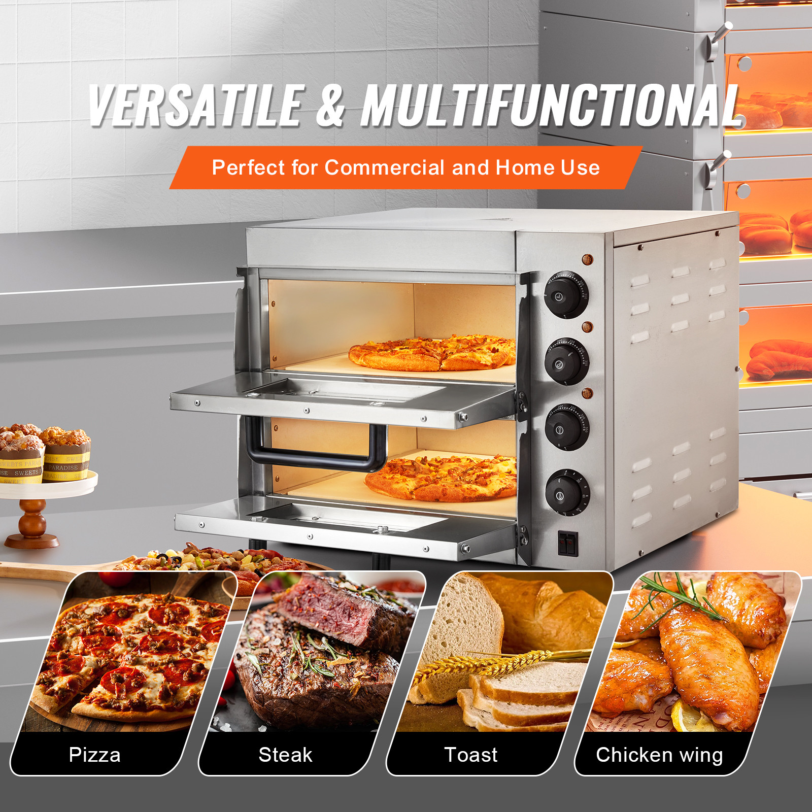 VEVOR Commercial Countertop Pizza Oven Electric Pizza Oven for 14″ Pizza Indoor