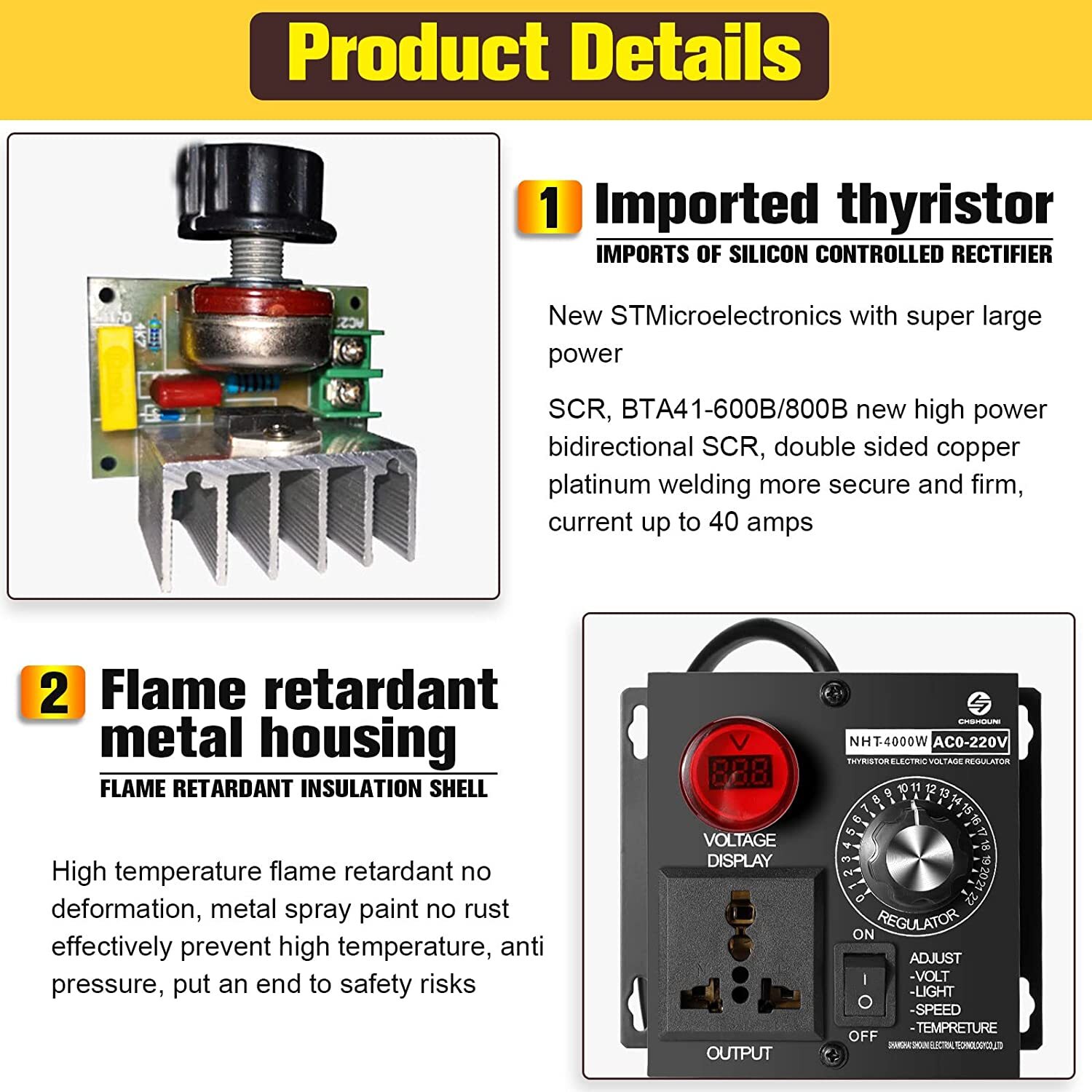 Electric Motor Variable Speed Controller – 120V~220V 15A 4000W AC Motor Speed US