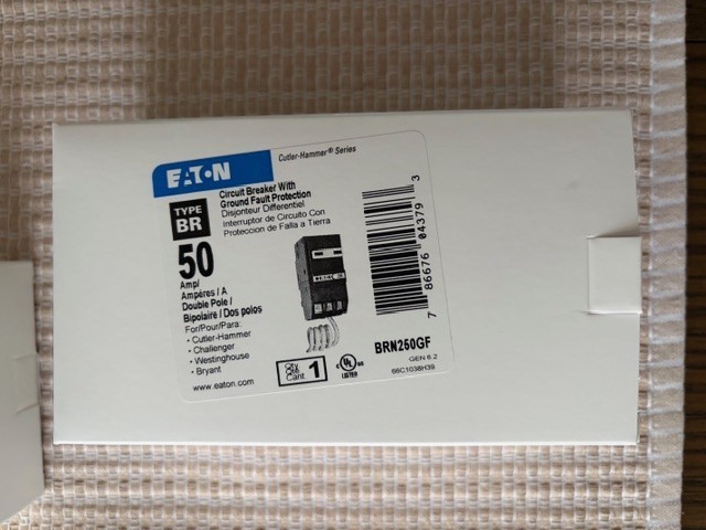 Eaton BRN250GF BR GFCI Circuit Breaker, Pigtail Neutral, 50 A 2 Pole 120/240 V
