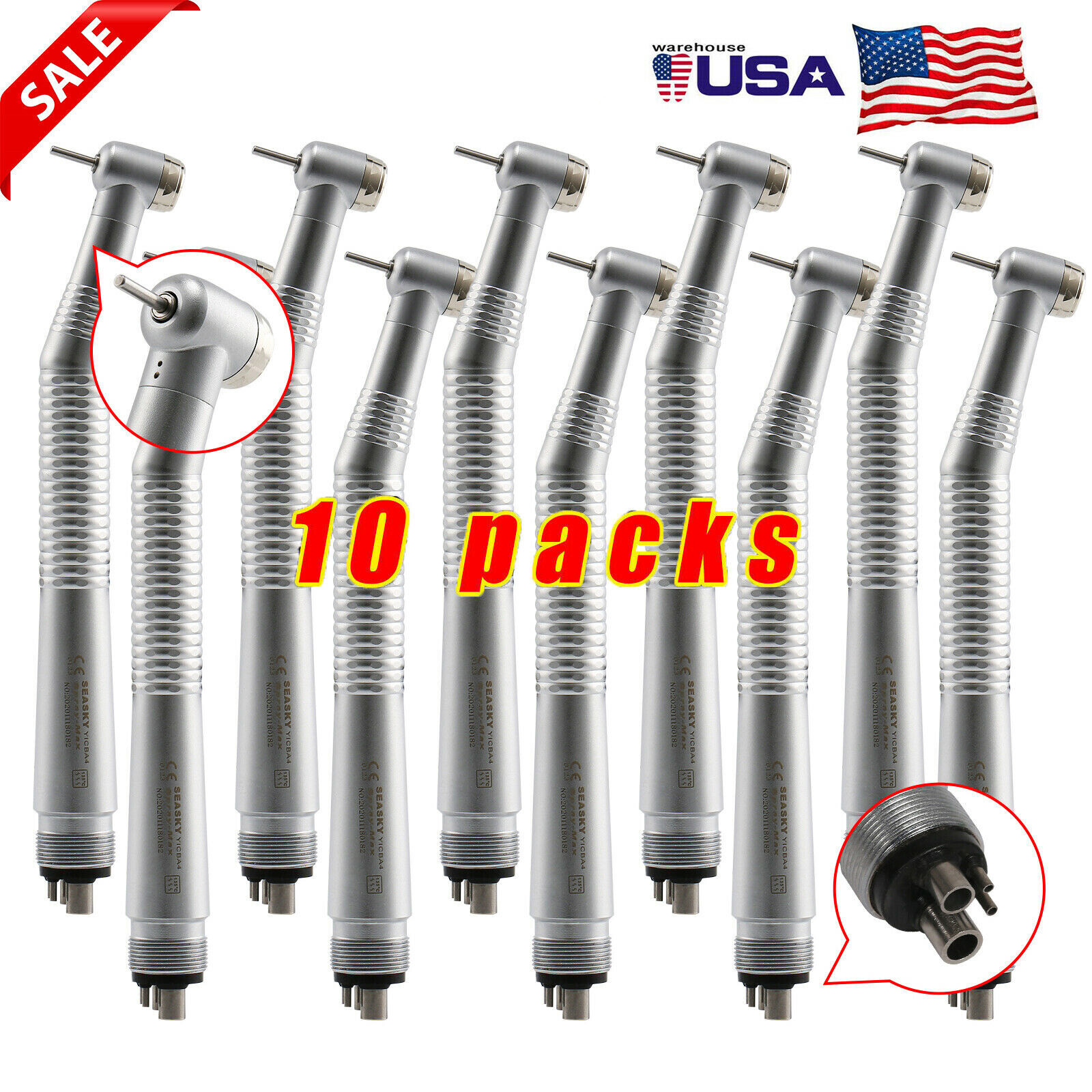 10 Pcs Seasky NSK PANA MAX Style Dental High Speed Turbine Handpiece Push 4Hole