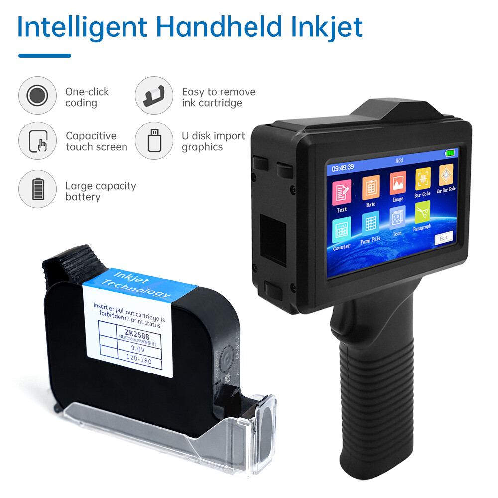 ToAuto Handheld Inkjet Printer Date QR Code Barcode Printing Logo Label 42ml Ink
