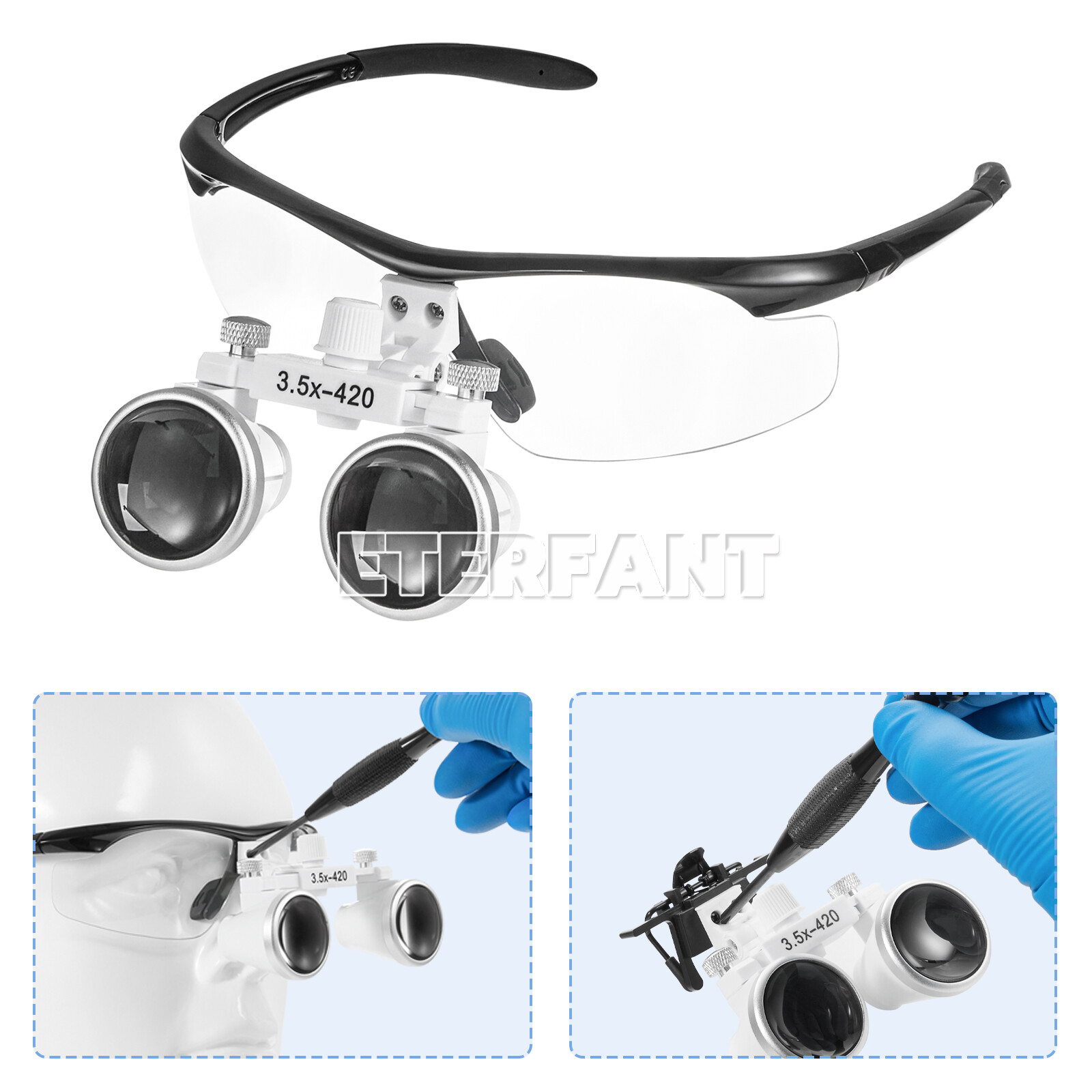 ETERFANT Dental 3.5x Magnifier Binocular Loupes+3W LED Head Light Lamp Medical