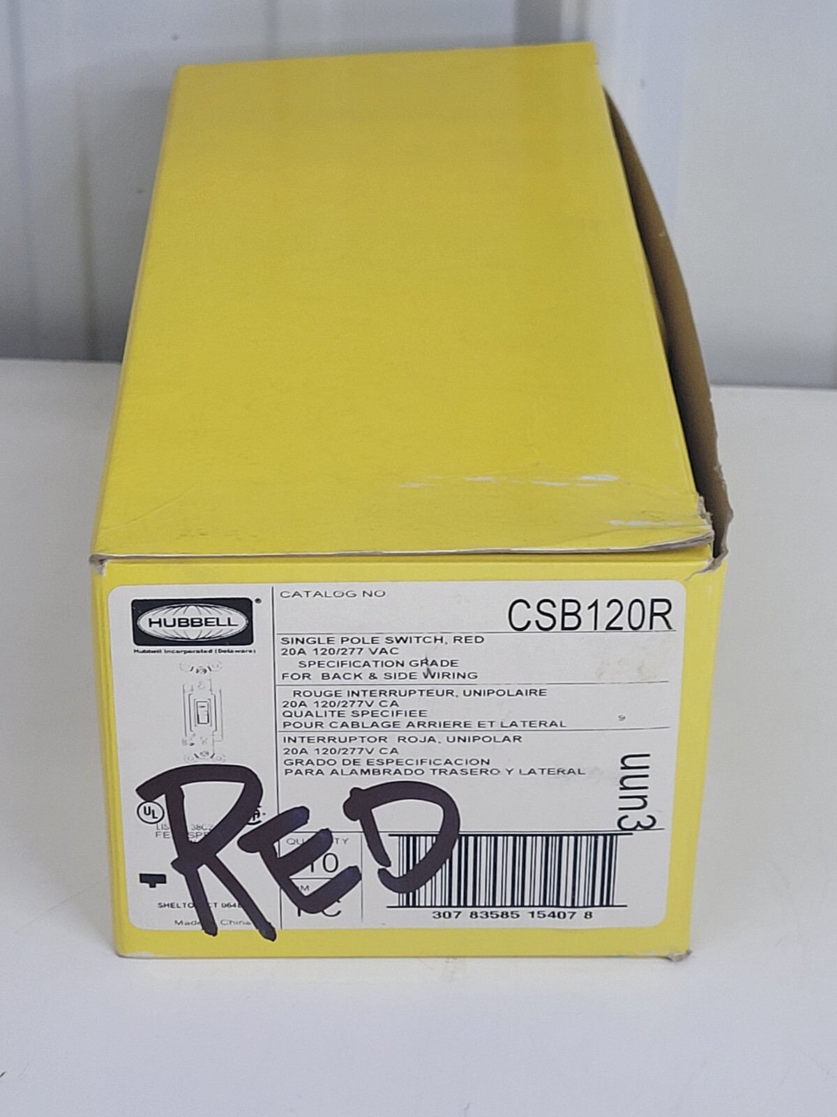 Hubbell CSB120R Commercial Side and Back Wired Single Pole 20A RED Qty 10 d10