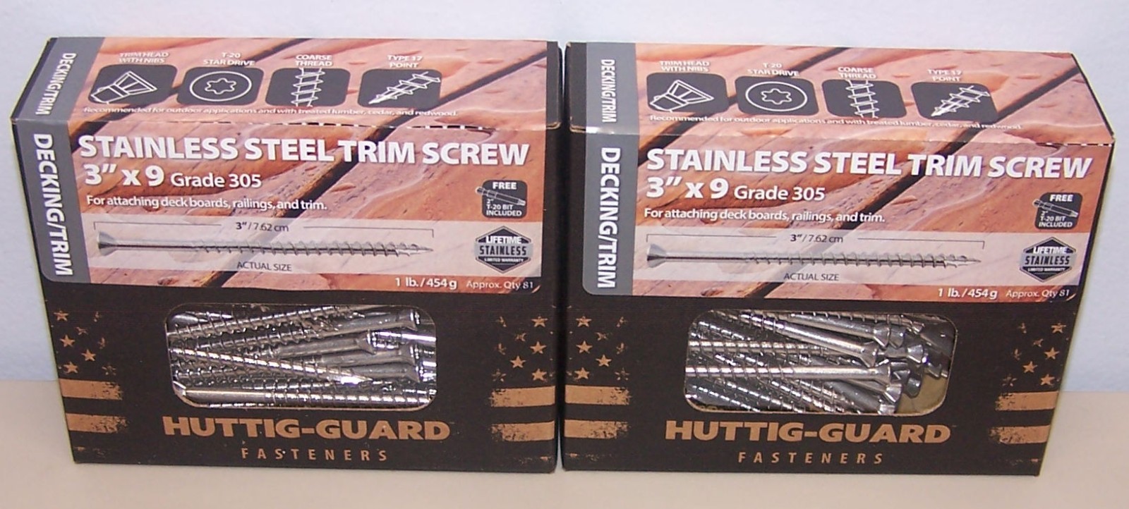 Huttig-Guard 3″ x 9 Stainless Steel Trim Screw 1lb box- Approx Qty 81 Lot of 2