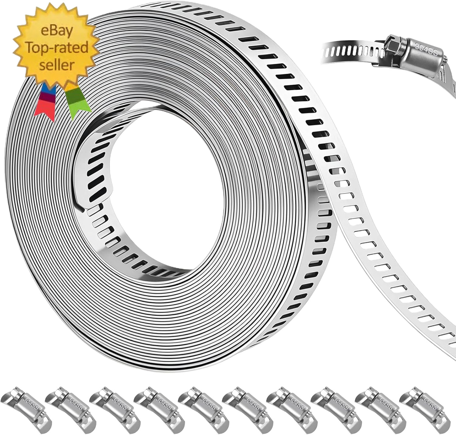 16 FT DIY Hose Clamps Assortment Kit,304 Stainless Steel Hose Clamps，Worm Gear D