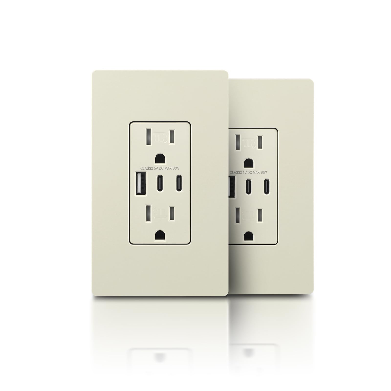 TOPELER 2 Pack USB Wall Outlet, 30W 6.0A Charging Power 15A, Light Almond