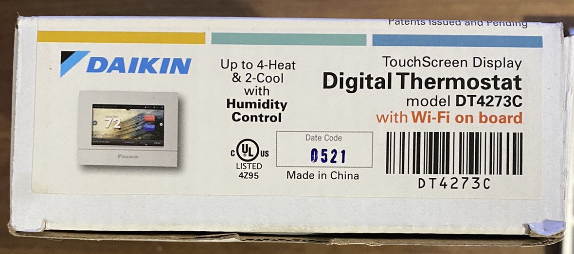 Daikin Commercial DT4273C 4H/2C Touchscreen Thermostat Wi-Fi Humidification WF1