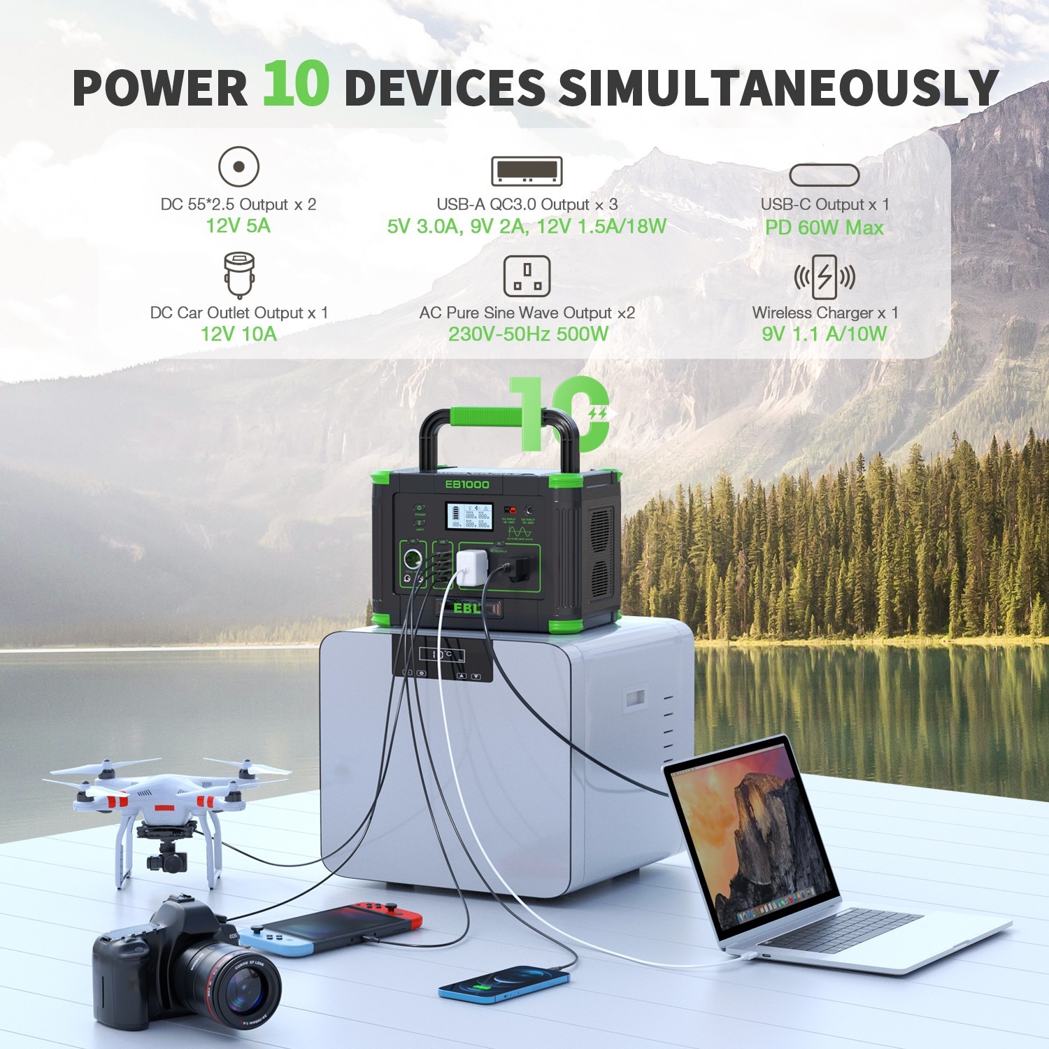 1000W 999Wh Portable Power Station Solar Charger Generator Supply Home Camping