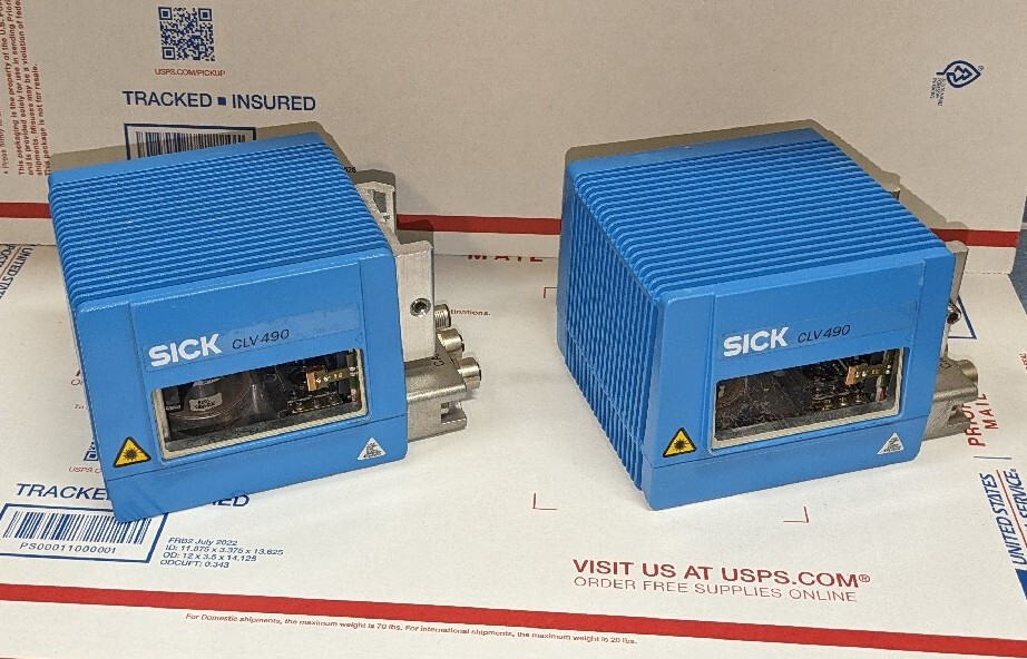 Lot of 2 SICK CLV490-0010 Optic Bar Code Scanner CLV-490 w/Interface & Mount