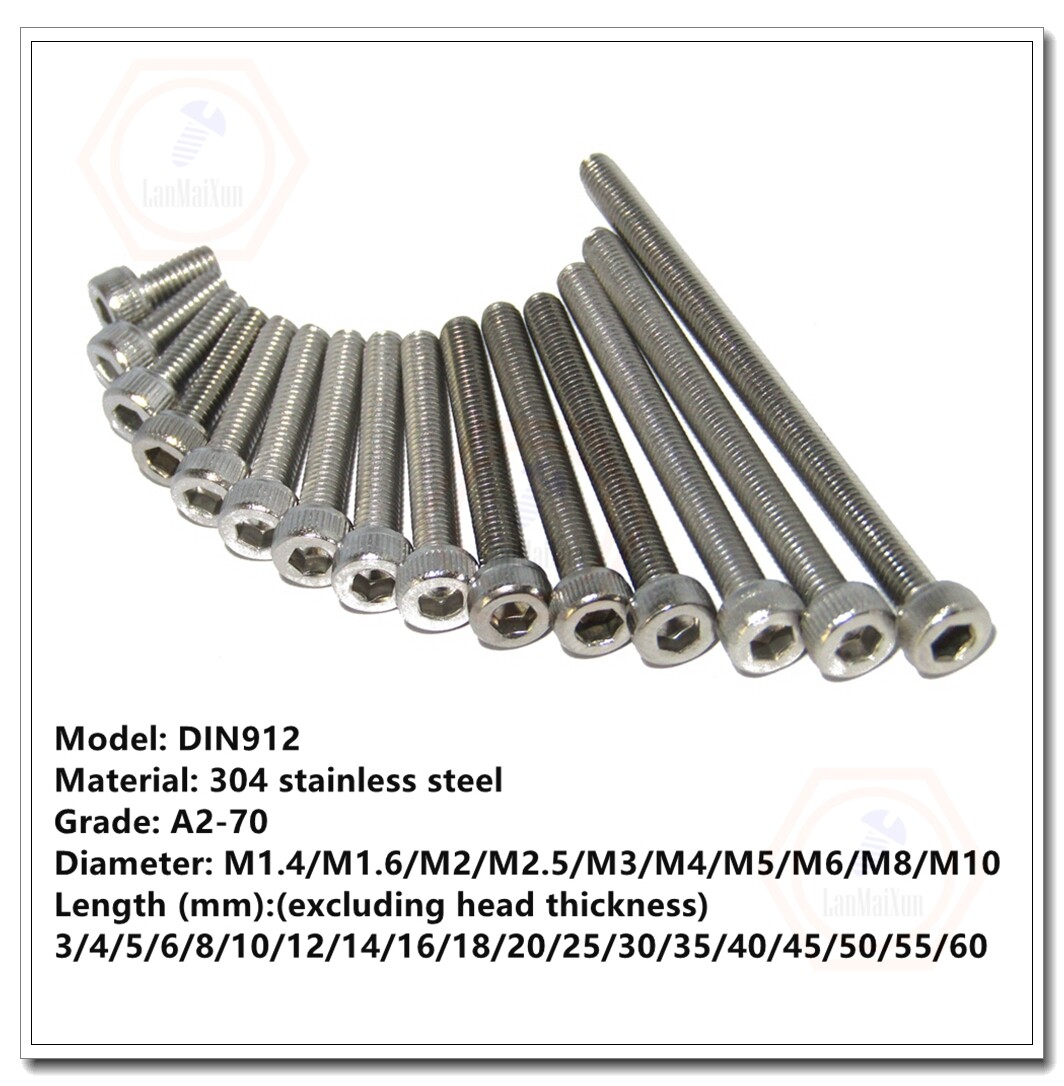 M3 M4 Metric Full thread 304 Stainless Allen Hex Socket Cap Head Screws Bolts