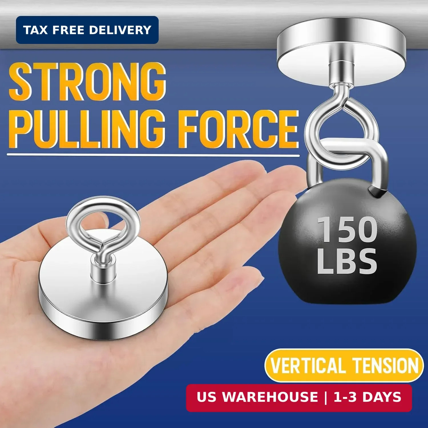 Strong Magnet, 150 lbs (68 KG) Pulling Power Fishing Magnet, Strong Magnets Heav