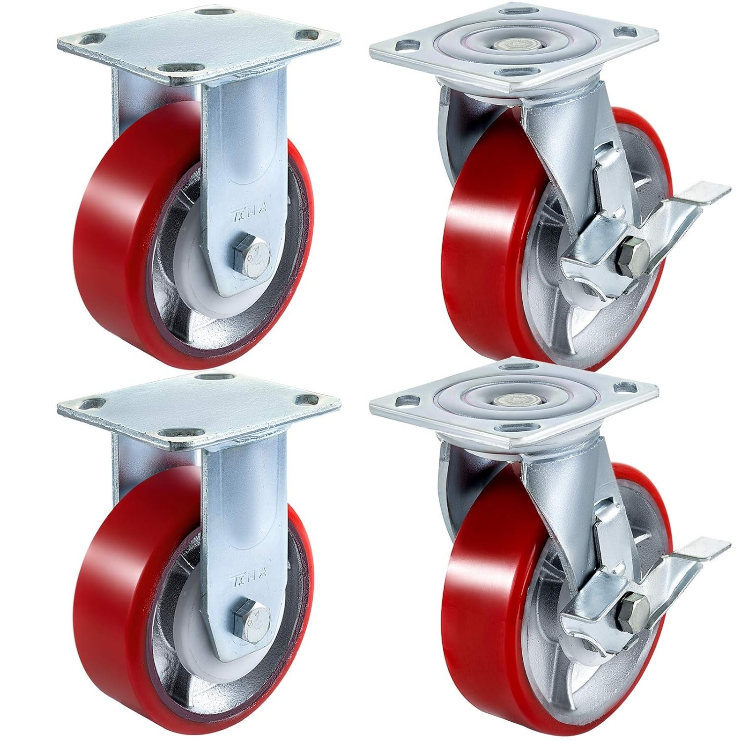 4-Pack 6″ Casters – 2 Rigid & 2 Swivel with Side Brake, 4000lbs Capacity