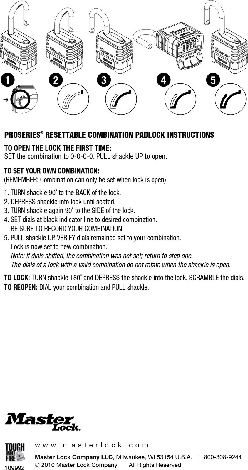 Master Lock 1175Dlh 2-1/4In 57Mm Wide Proseries Brass Resettable Combination