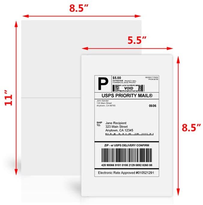 50-1000 Premium 8.5″ X 5.5″ Half Sheet Self Adhesive Shipping Labels 2 Per Sheet