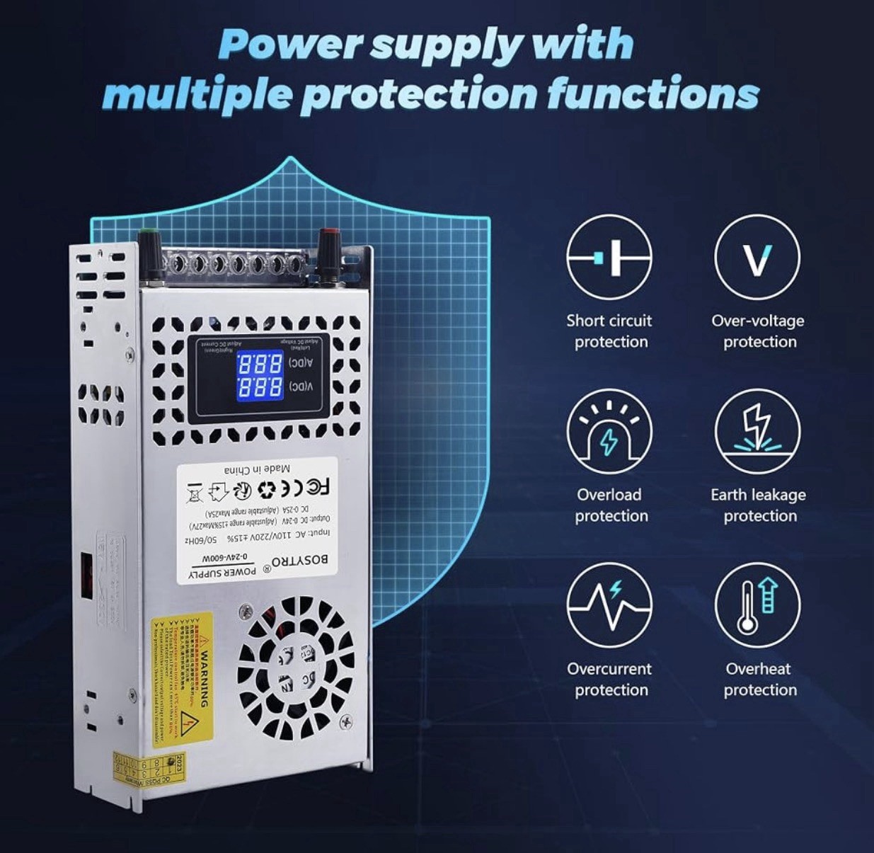 24V Adjustable DC Switching Power Supply 600W AC 110V/220V-DC 0-24V Converter