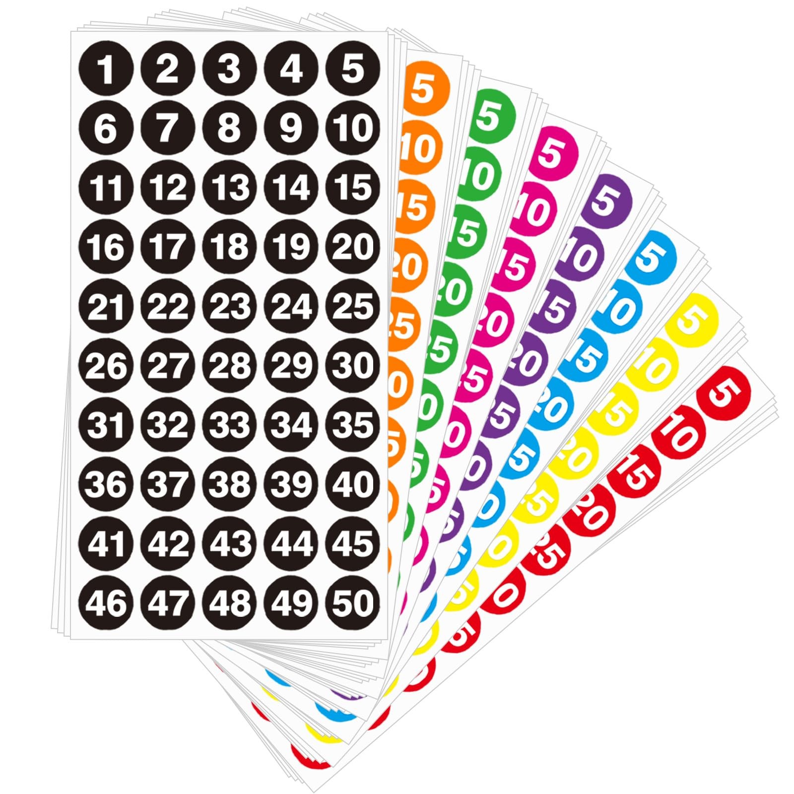 Consecutive Number Labels Stickers, 1600 Pcs 1″ Colored 1 inch, 8 Colors