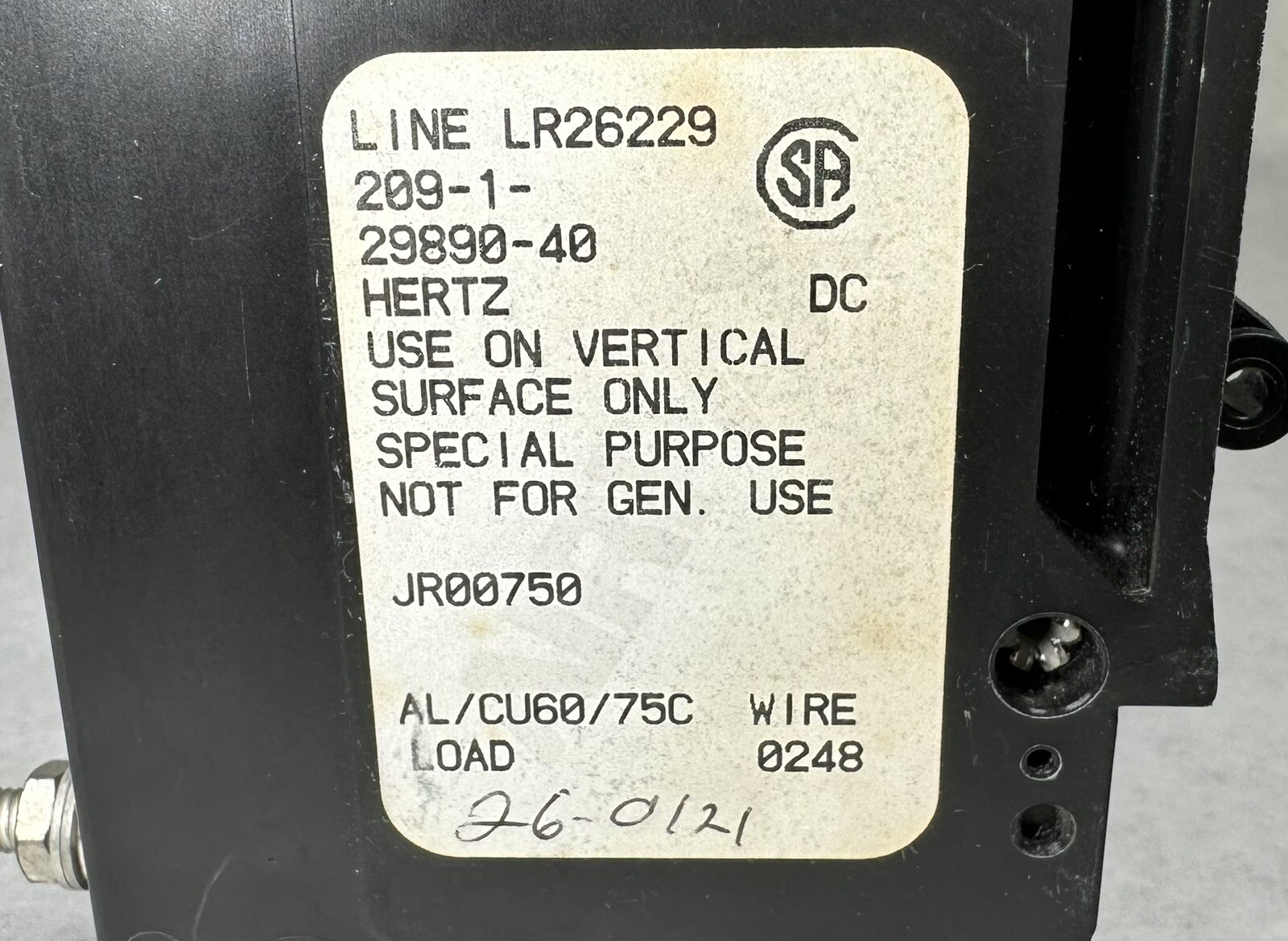 NEW AIRPAX 209-1-29890-40 Circuit Breaker, 1-Pole 125 VDC 40 Amps