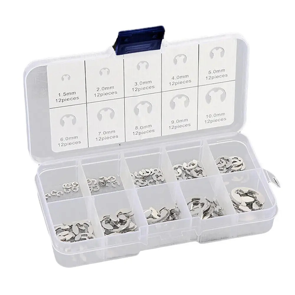 Open Retainer Type E Circlip 120Pcs 304 Stainless Steel E Clip Washer M1.5-M10 C