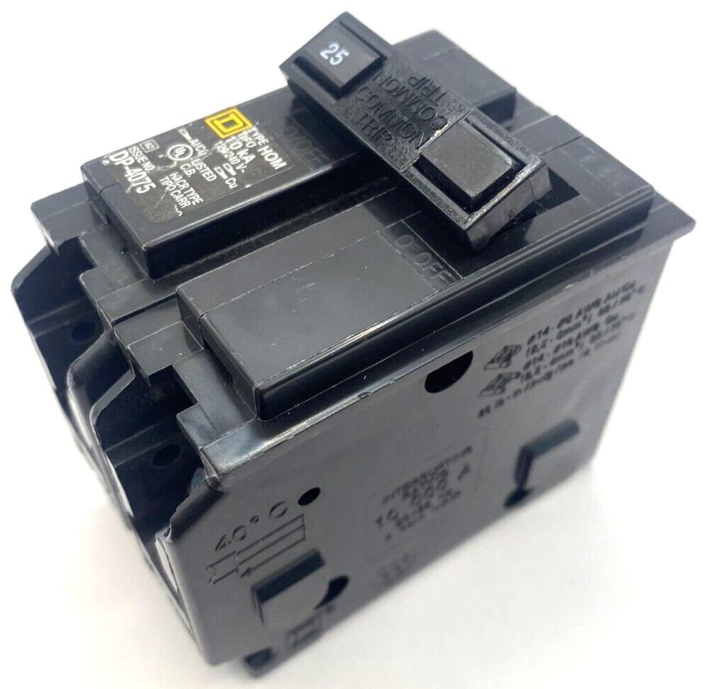 New Homeline Square D HOM225 2P 25A 120 240V AC Type HOM Plug In Circuit Breaker