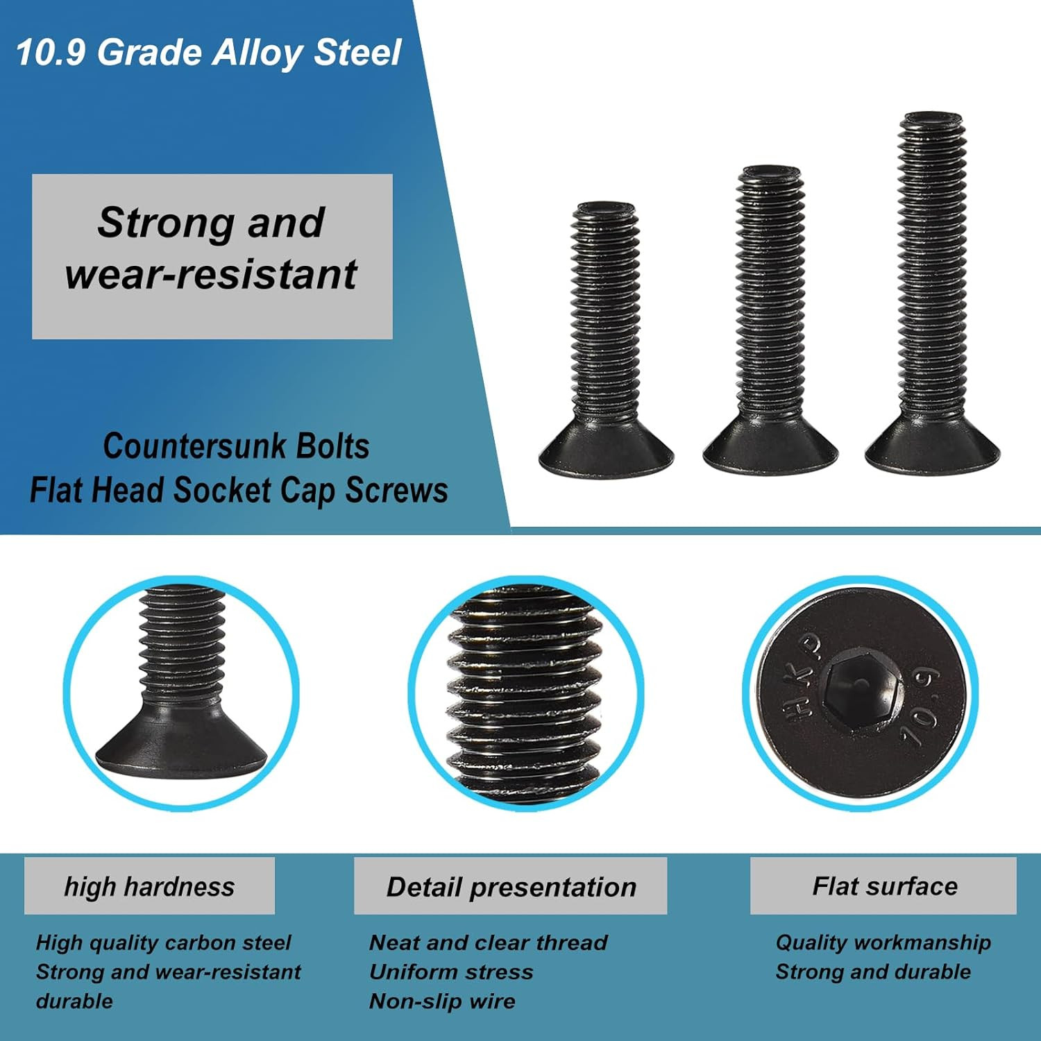M3 X 8Mm 12Mm 16Mm 20Mm 25Mm Flat Head Hex Socket Cap Screws Countersunk Bolts,
