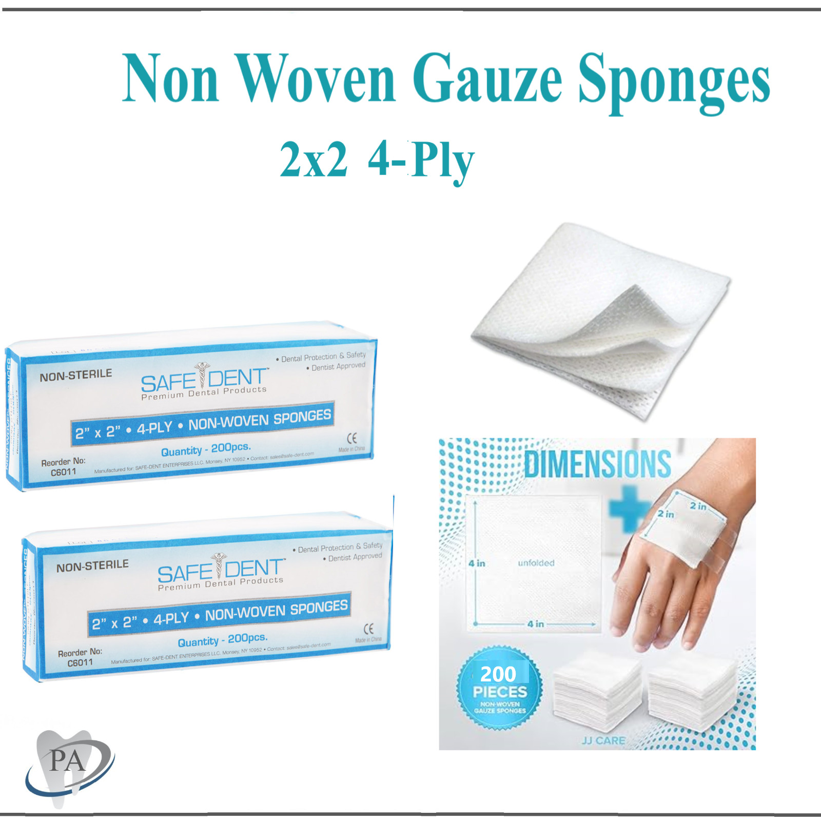 800 Pack – 2×2 Non Woven Gauze Sponges 4-Ply, Non-Sterile Cotton Dental Medica