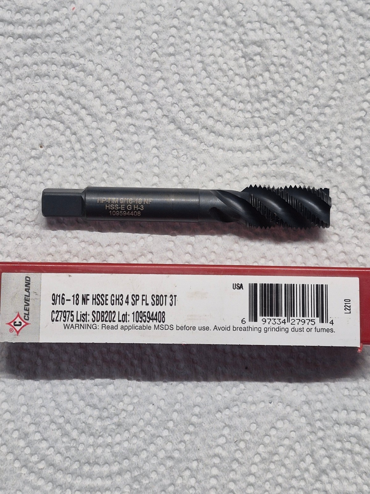9/16-18 HSSE GH3 4 FLUTE SPIRAL FLUTE TAP BOTTOM C27975 SDB202 HP-HM NEW