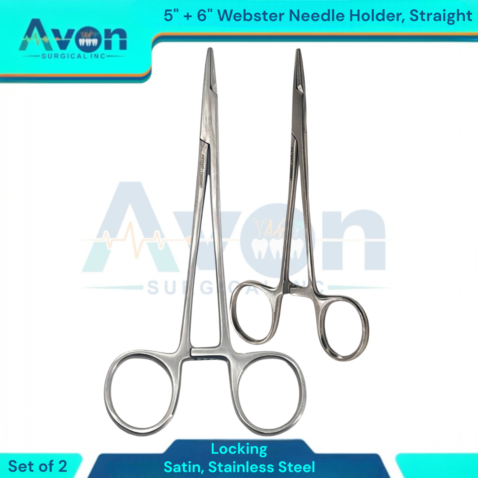 Set of 2 Needle Drivers 5″ + 6″ Webster Needle Holders – Satin – Stainless Steel