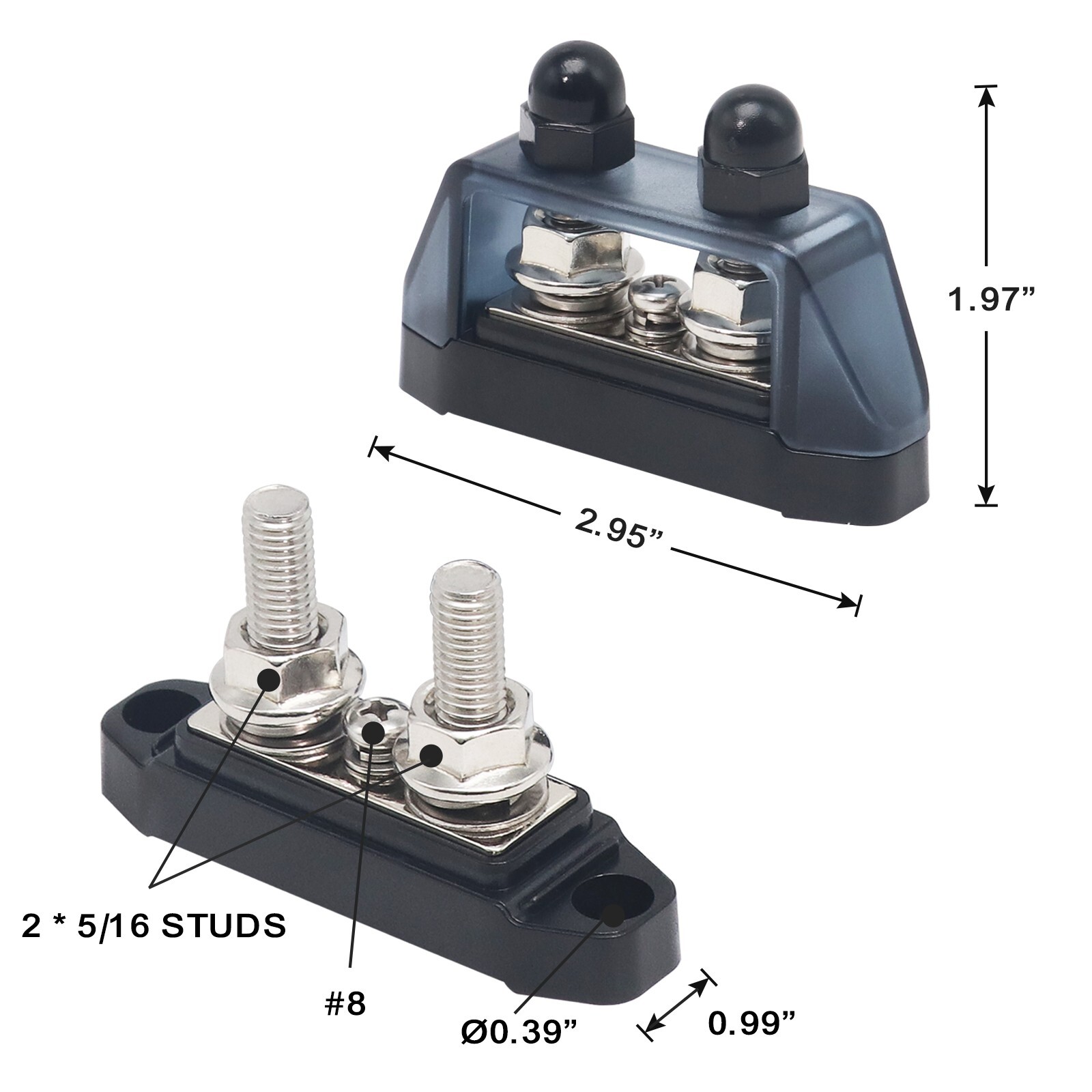 Recoil S2P-516 Busbar Dual 5/16” Studs #8Screw Terminal Power Distribution Block