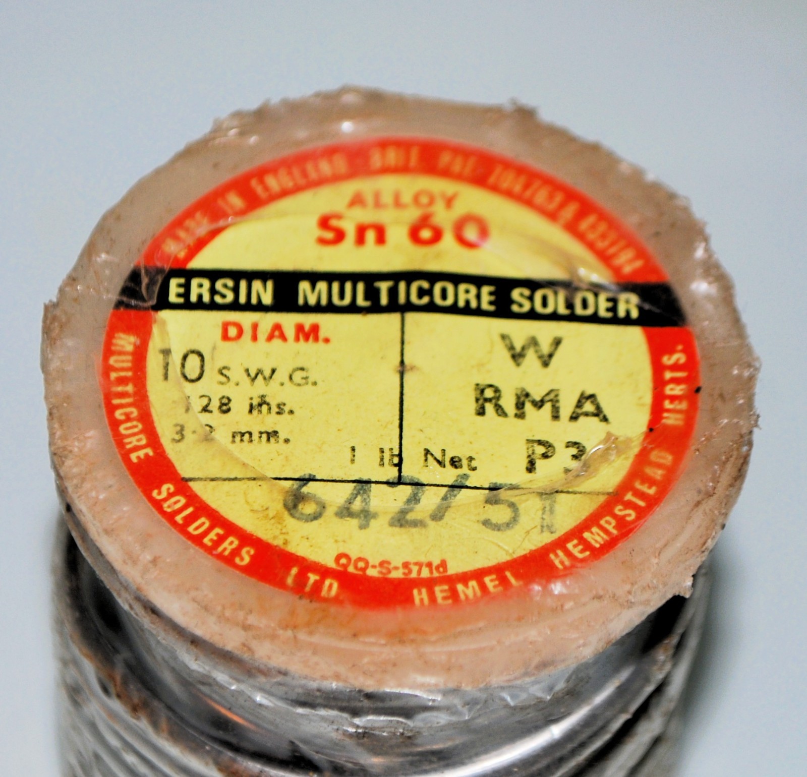 Vintage NOS Ersin Multicore Solder Sn60 10 SWG 1 lb. Spool