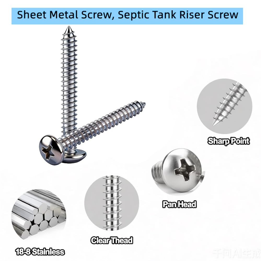 50 PCS Sheet Metal Screw, Septic Tank Riser Screw for Tuf-Tite Risers and Lids,1
