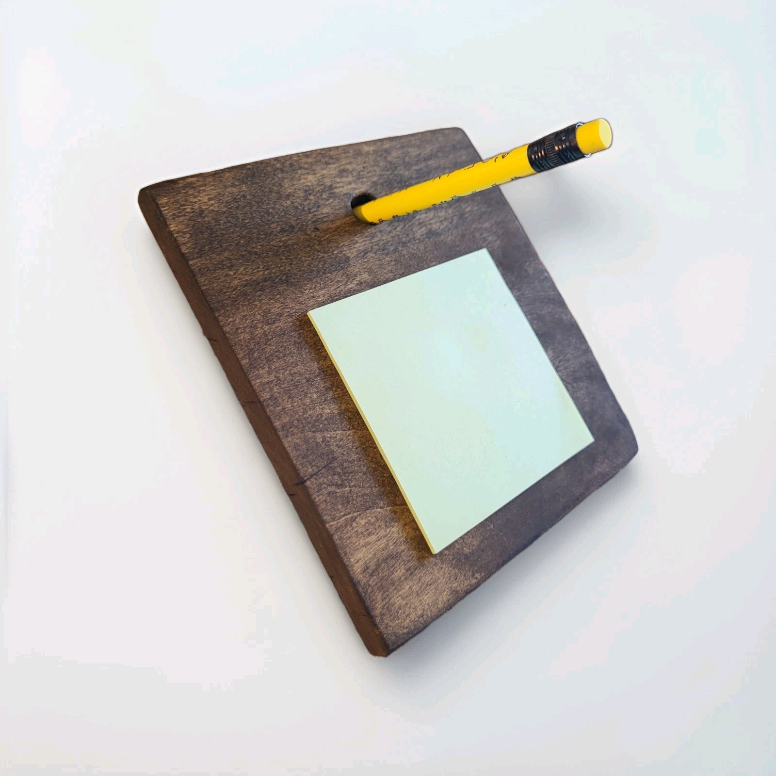 Handmade Reclaimed Wooden Sticky Note Holder –Espresso Finish – Rustic Reminder