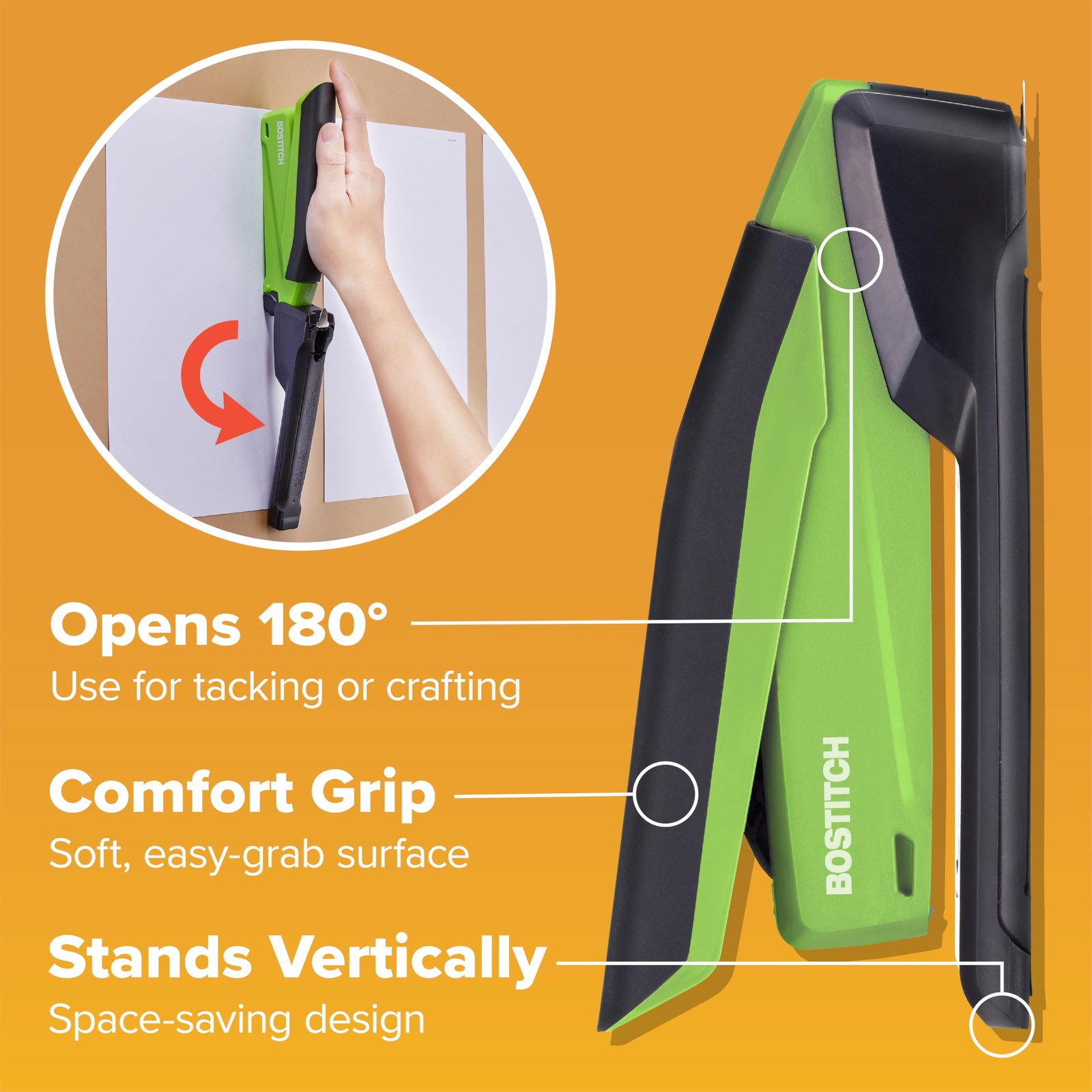 Bostitch Office InPower Spring-Powered Desktop Plastic-Full Strip, Green