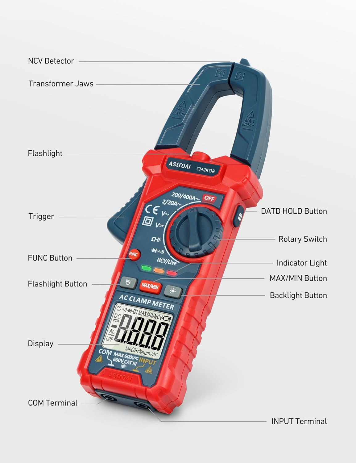 Astroai Digital Clamp Meter Multimeter 2000 Counts Amp Voltage Tester Auto-Rangi