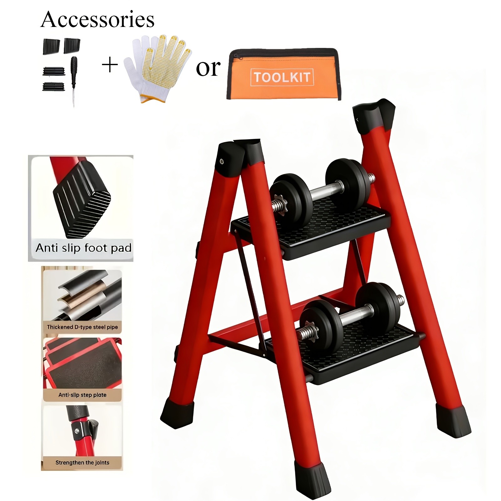 3/4/5-Step Folding Ladder With Handrail, Portable Steel Step Stool With Wide