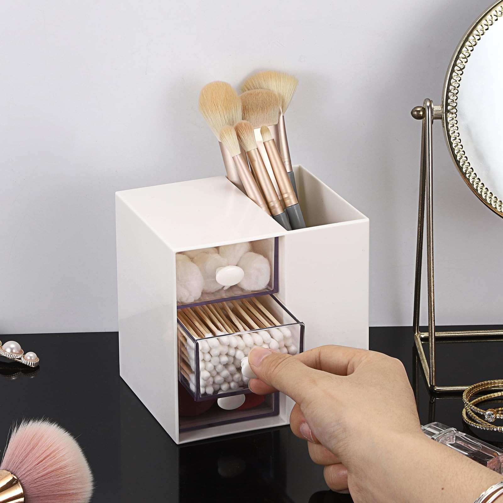 GUSHBIN Hair Accessories Organizer with Brush Holder 3-Layer, White