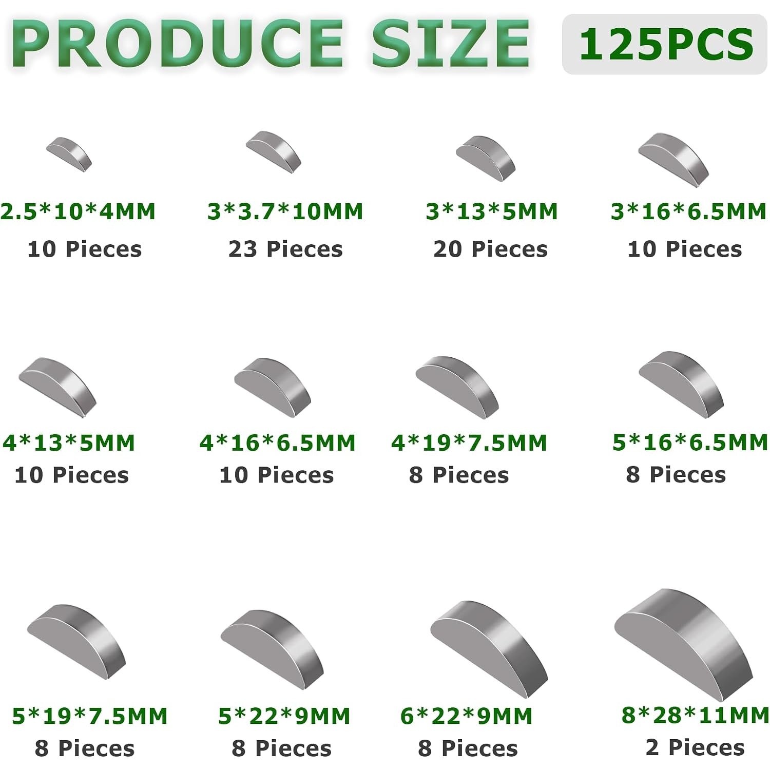 12 Sizes Woodruff Key Set 125PCS for Automotive and Machinery Applications