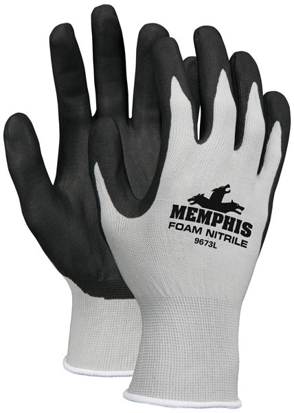 Memphis 9673 – Gray Nylon Black Foam Nitrile Dipped Palm/Fingers Size S(12 Pair)