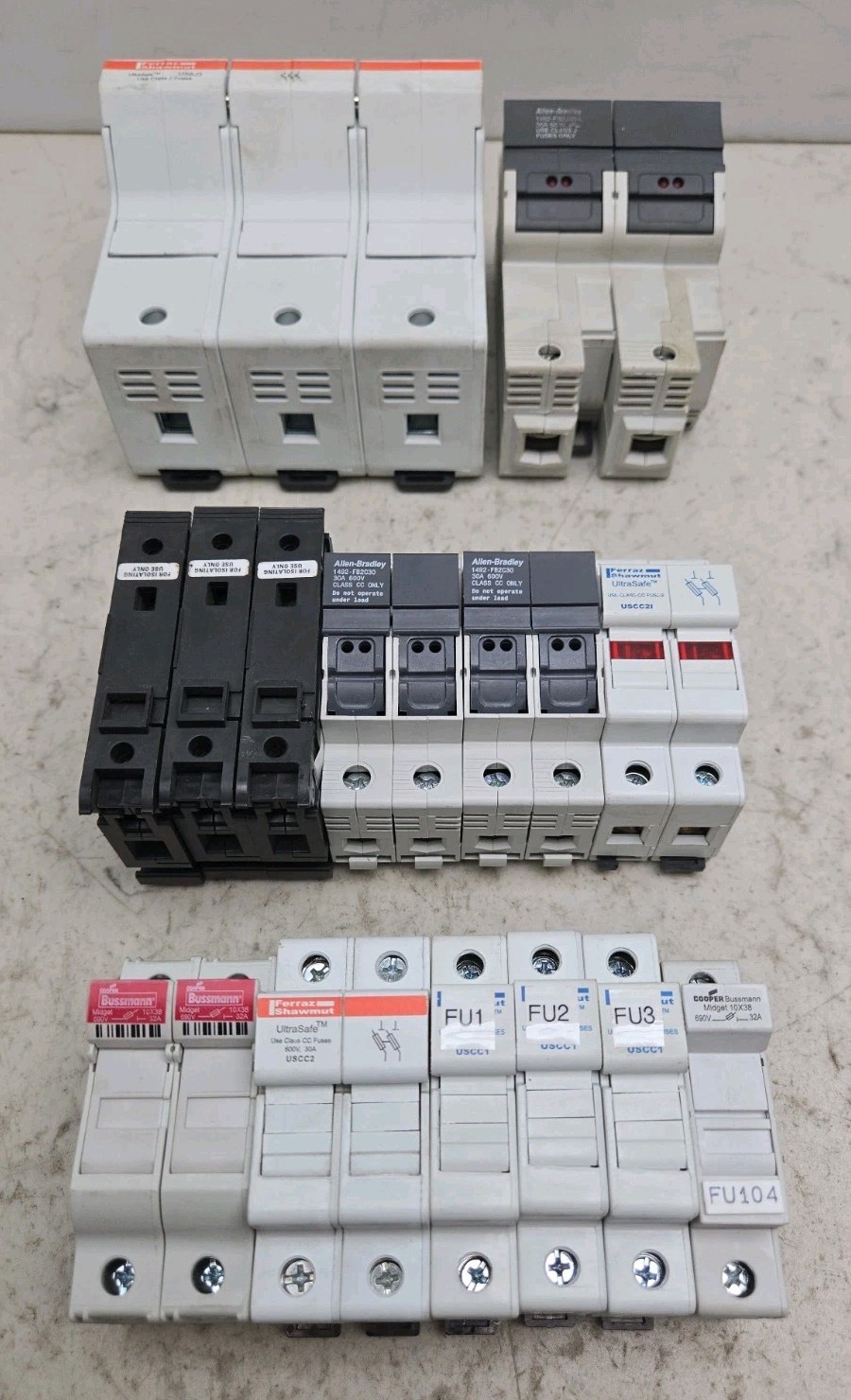 Mixed Lot of 14 Fuse Holders Allen Bradley Ferraz Shawmut Bussmann 1P 2P 3P Pole