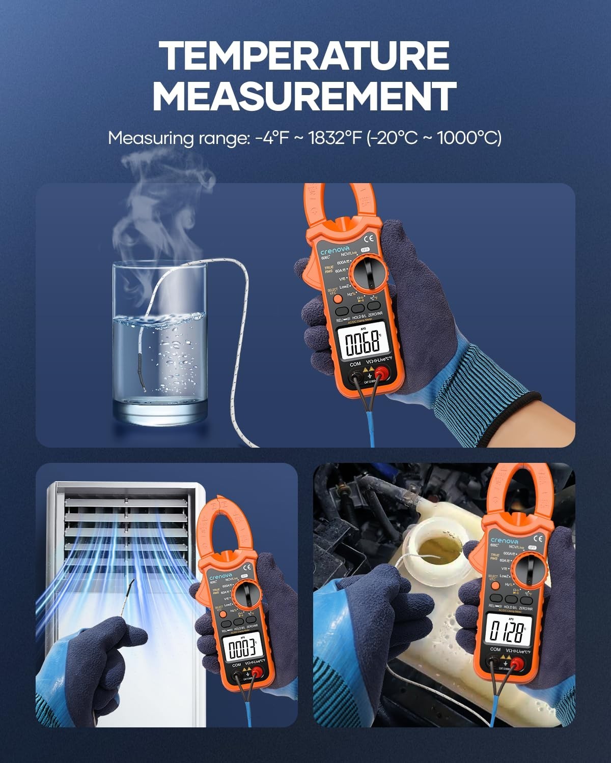 Crenova Clamp Meter Multimeter 6000 Counts TRMS Electrical Tester for AC/DC Curr