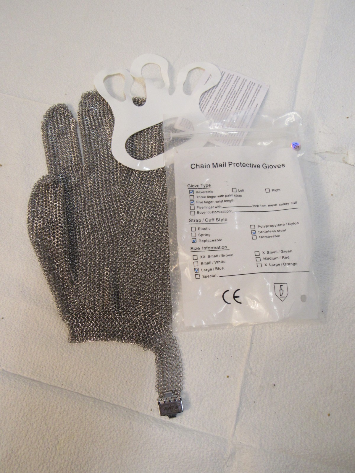 Franklin Stainless Steel Reversible Chain Mail Protective Glove Size Large