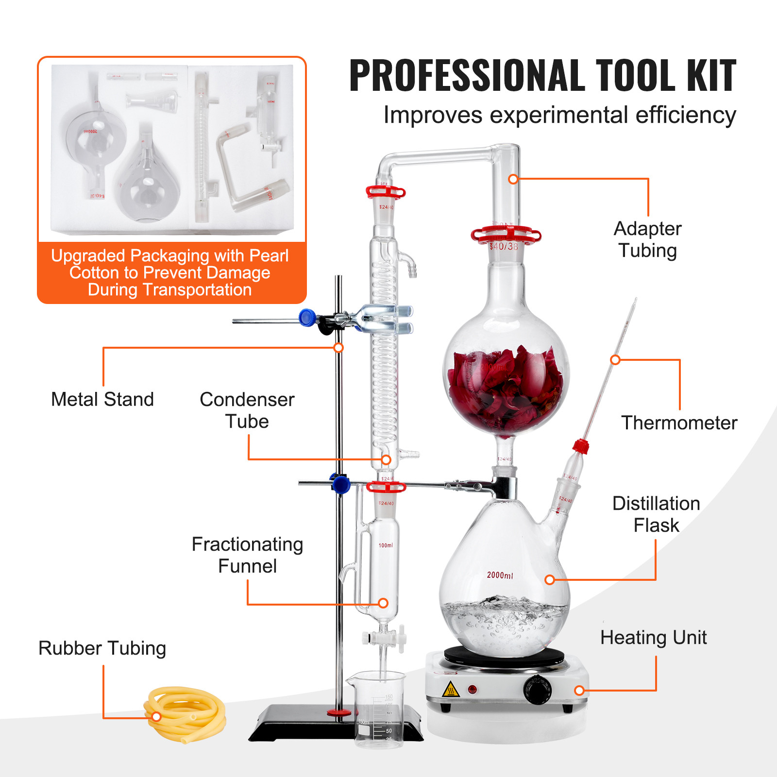 VEVOR Essential Oil Distillation Kit 2000ml Distillation Apparatus 28 pcs Set
