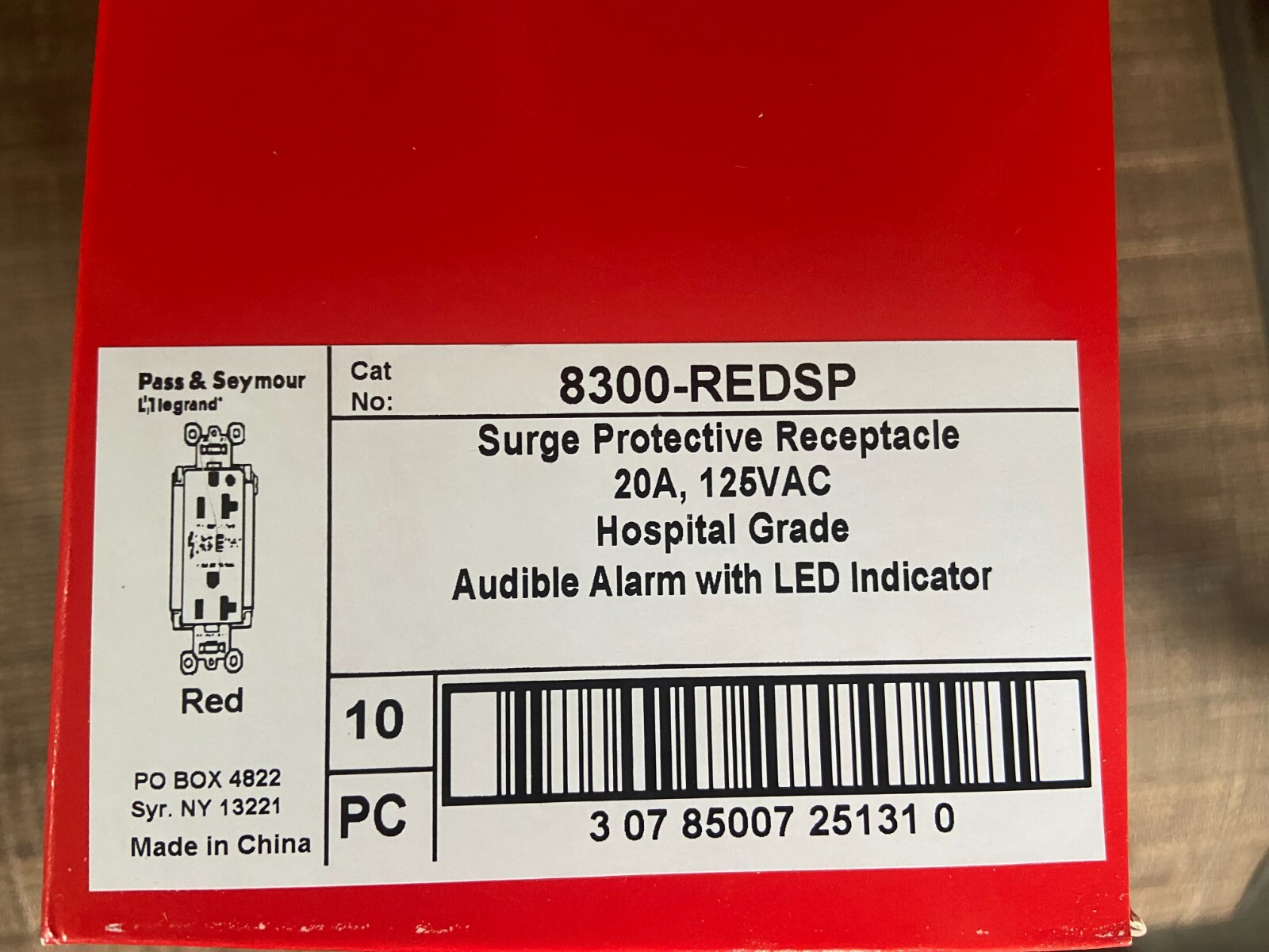 7 Legrand Red Hospital Grade 20A Surge Protective Receptacles 8300-REDSP NIB