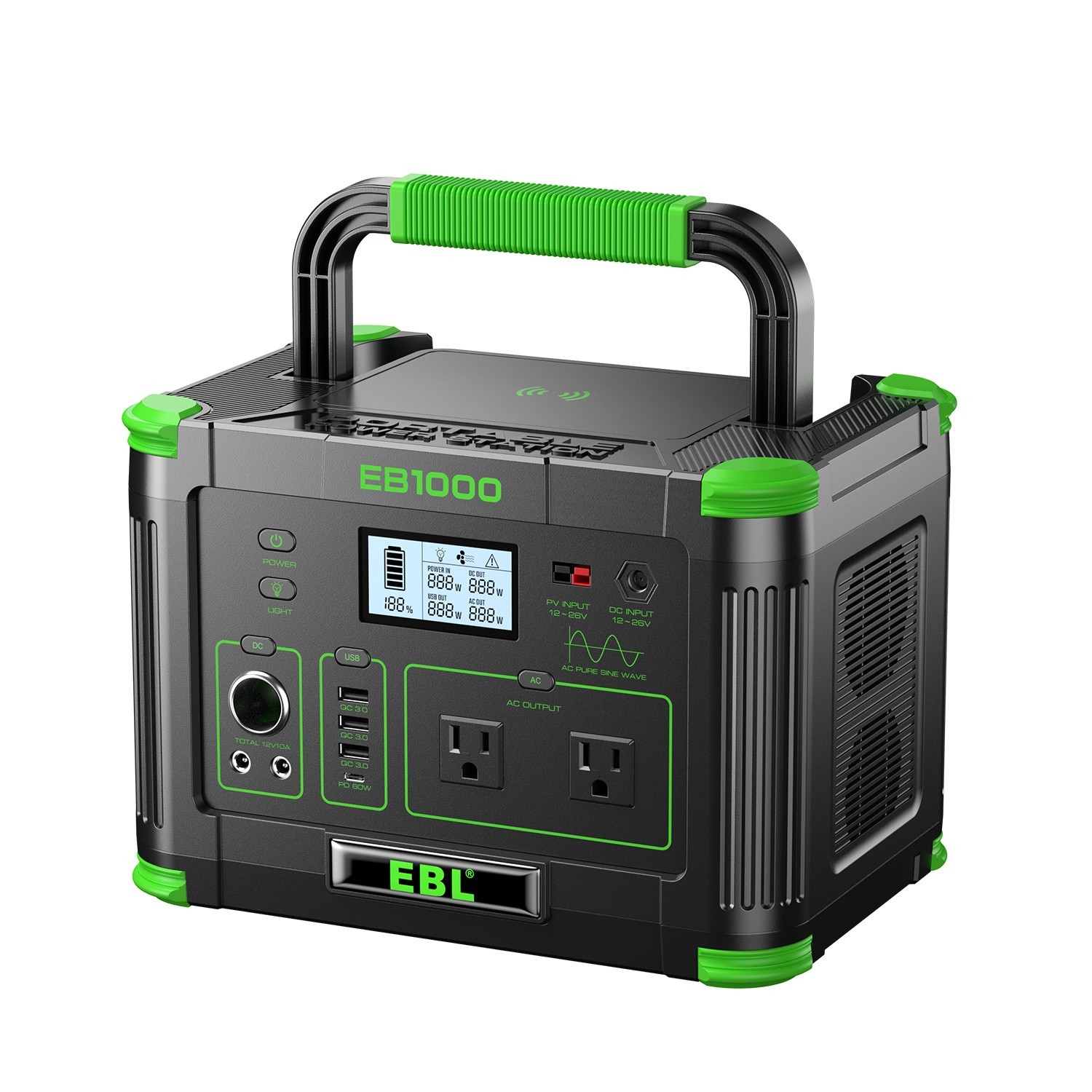 1000W 999Wh Portable Power Station Solar Charger Generator Supply Home Camping