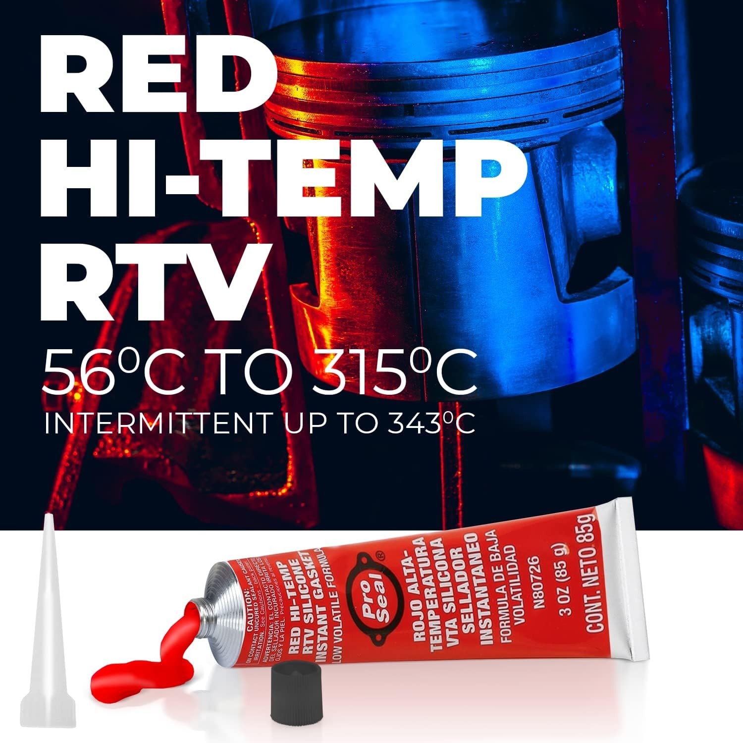 High-Temperature RTV Silicone Sealant, 3 oz, Waterproof & Sensor-Safe Red