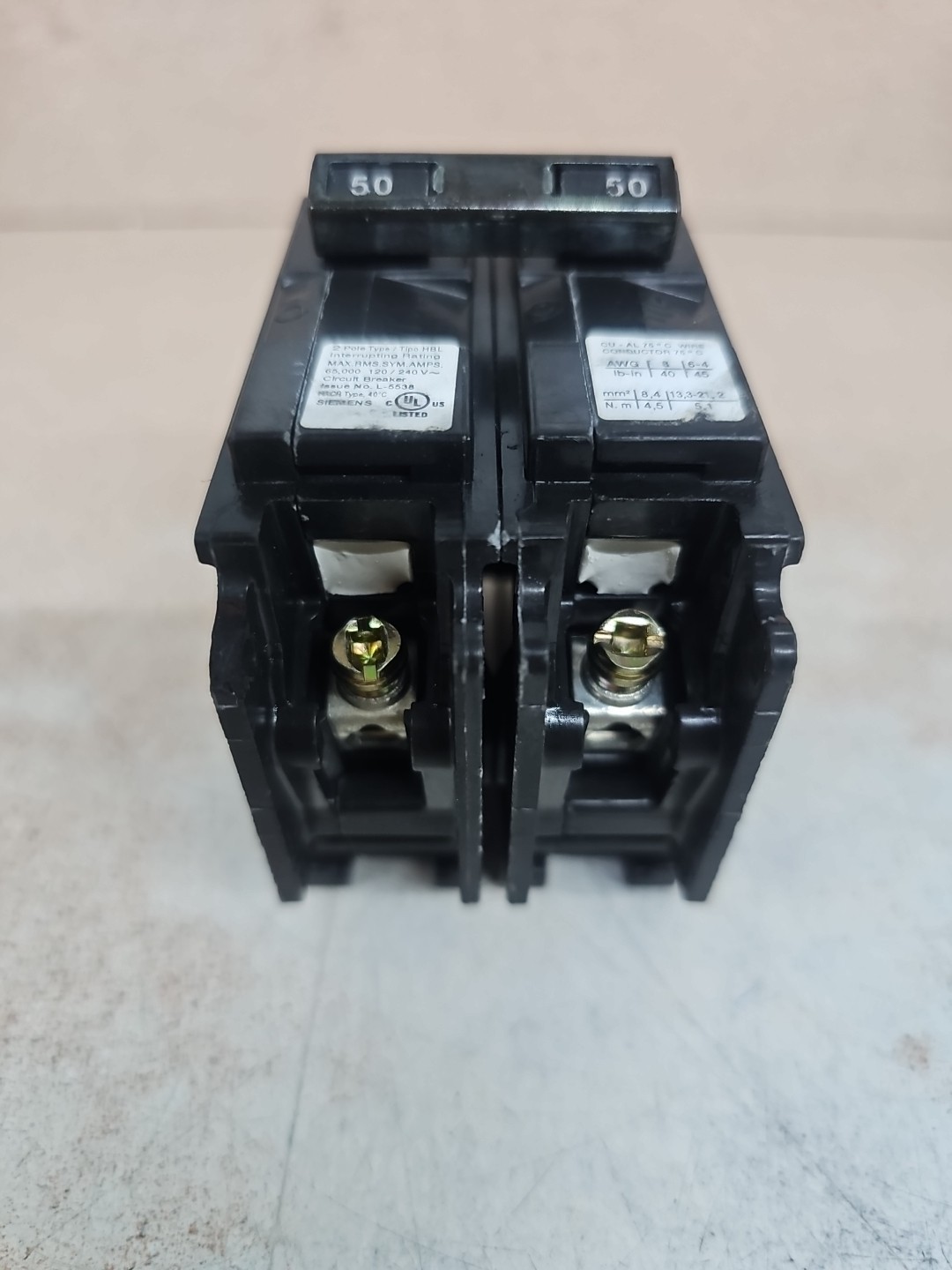 1) New Take Out Siemens B250HH Bolt-on 50A 2 pole circuit breaker 65kA @240V